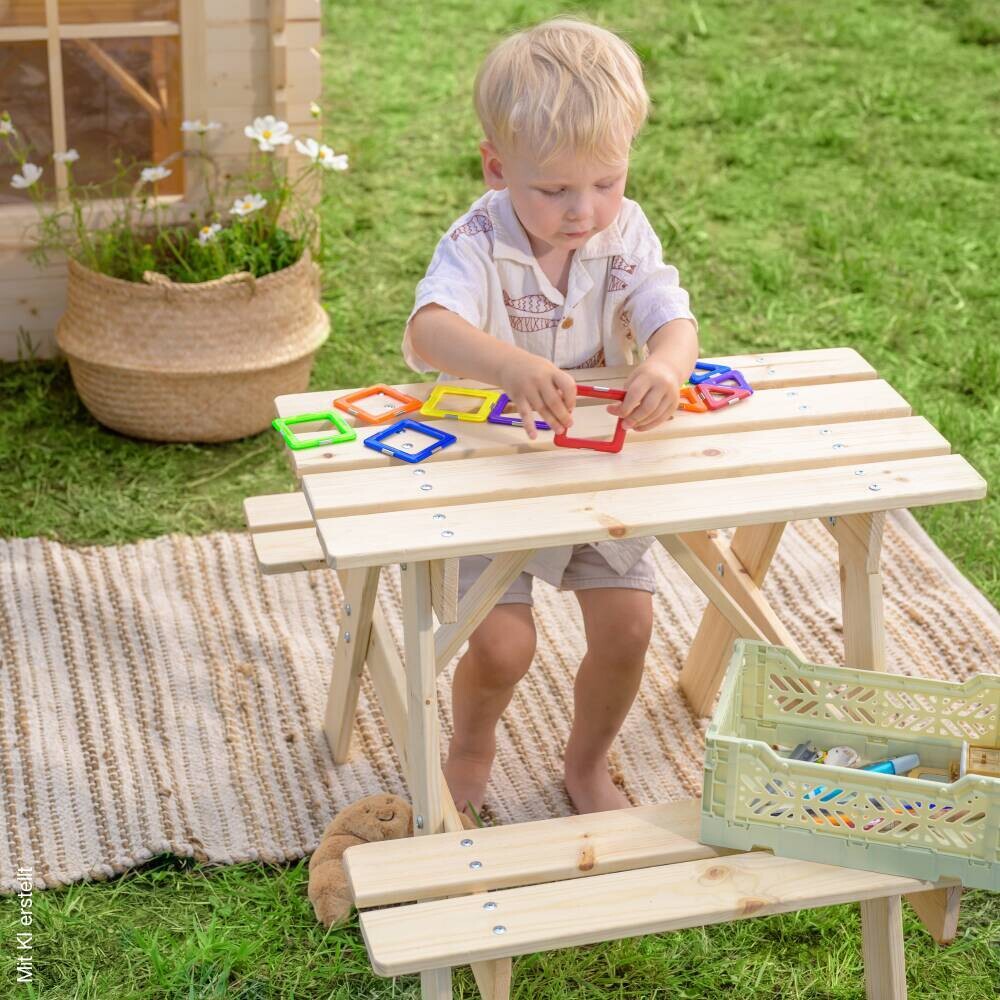Timbela Kindersitzgarnitur M012 natur Holz B/H/L: ca. 60x50x81 cm