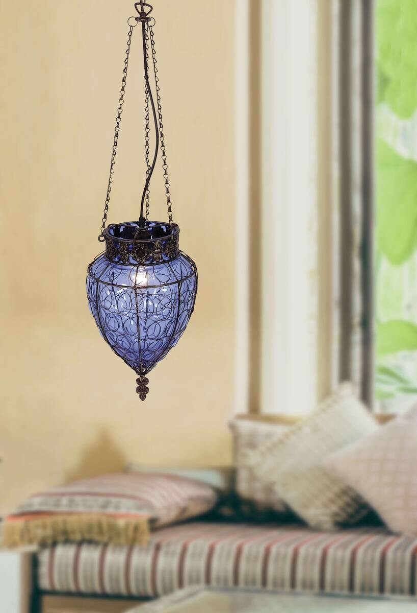 Näve Leuchten Pendelleuchte blau Glas Metall B/H/T/D: ca. 25x39x25x25 cm E27 1 Brennstellen