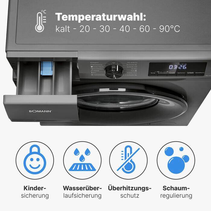 Bomann Waschmaschine WA 7185 T schwarz B/H/T: ca. 60x85x54 cm ca. 8 kg