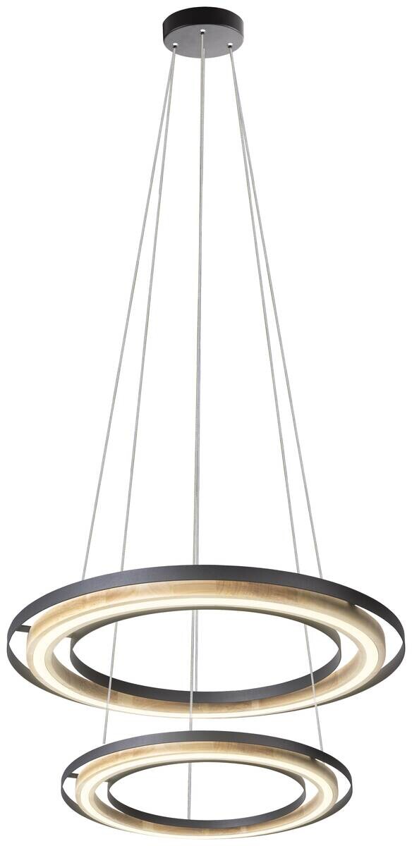 GLOBO LED-Pendelleuchte RILAS schwarz natur Bambus Metall H/D: ca. 150x56 cm 2 Brennstellen