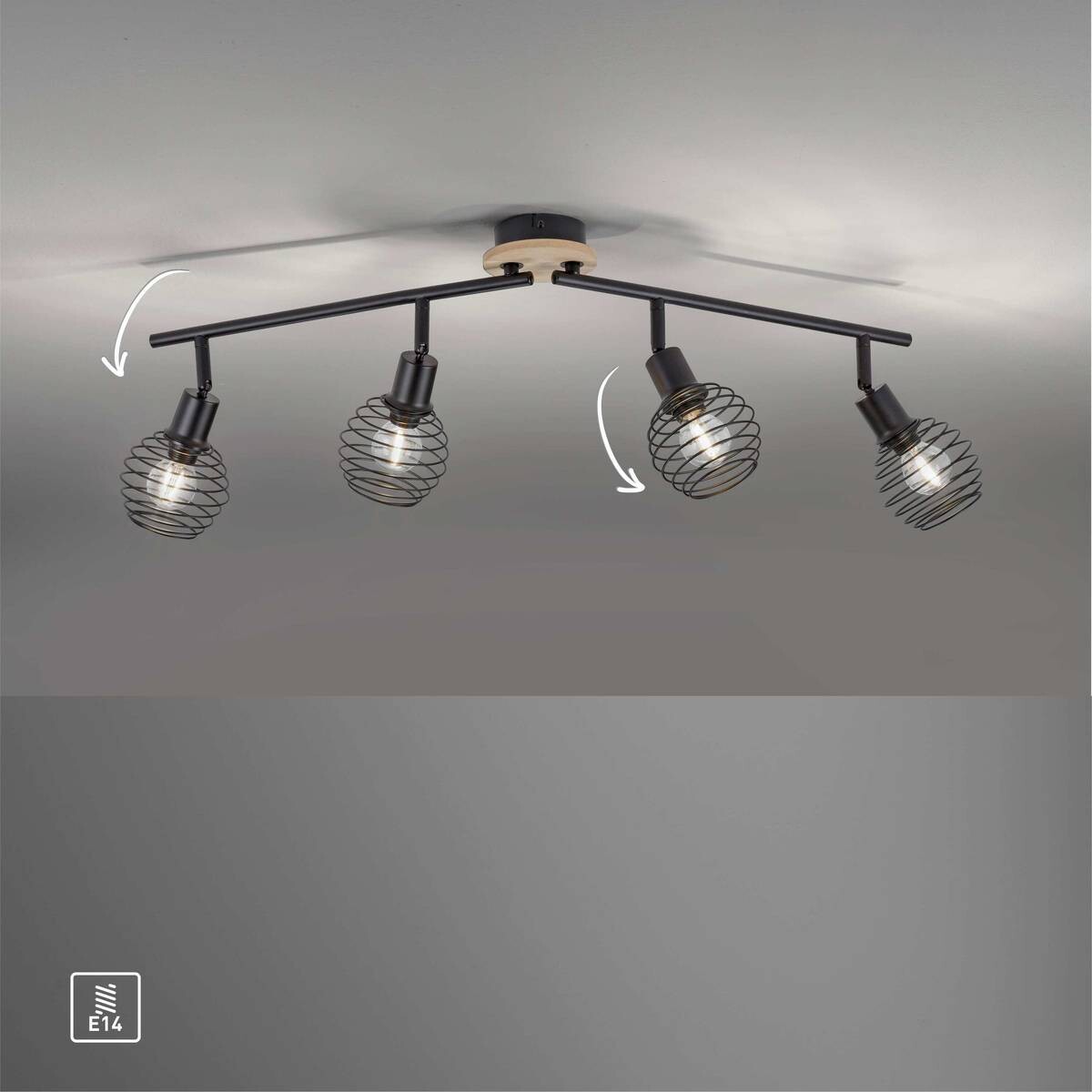 Just Light Deckenleuchte 15924-79 Eugen natur schwarz Aluminium Holzwerkstoff 4 Brennstellen
