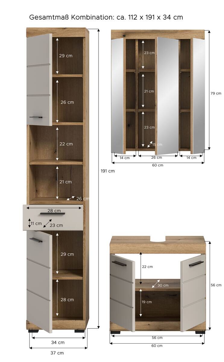 Badezimmer-Set Scout Evoke Oak Nachbildung Kaschmirgrau Nachbildung B/H/T: ca. 112x191x34 cm