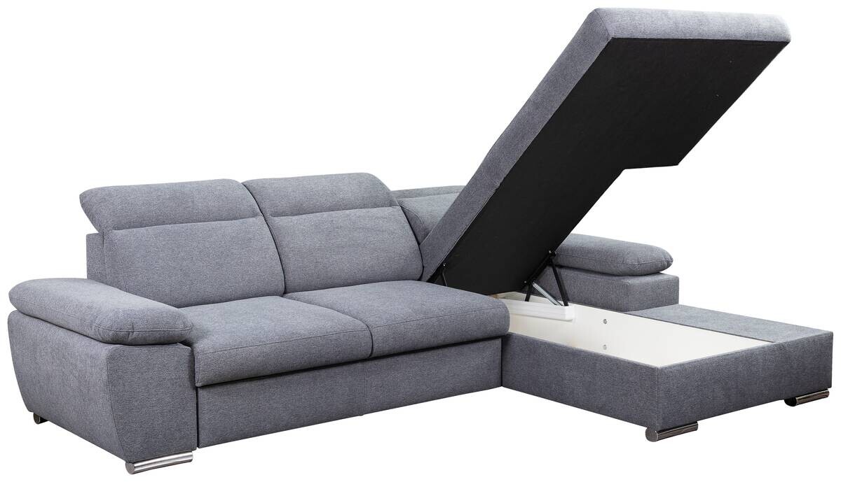 Ecksofa mit Bettfunktion und Bettkasten dunkelgrau Microfaser B/H/T: ca. 285x100x182 cm