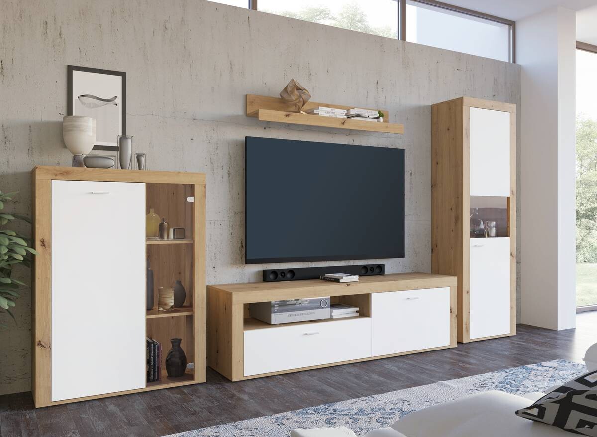 Vitrine Mallorca Plus Eiche Artisan Nachbildung weiß B/H/T: ca. 90x123x35 cm