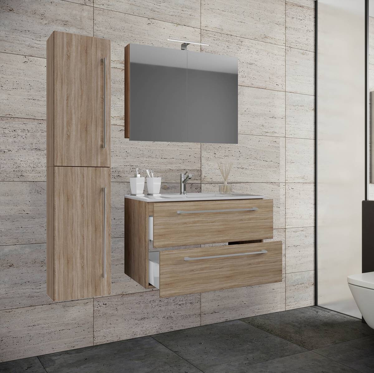 Waschplatz 4tlg-Badinos Eiche Sonoma Nachbildung B/H/T: ca. 81x51,6x46,4 cm