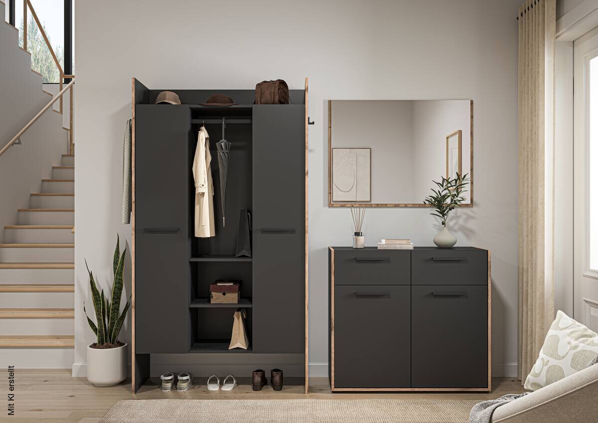 Garderobe Bueno Basalt Nox Oak Nachbildung B/H/T: ca. 215x189x37 cm