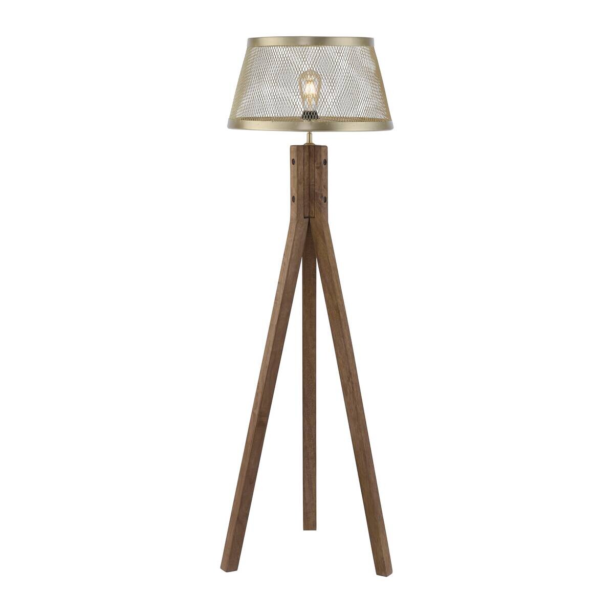 Stehlampe Frederik messing Holz B/H/L: ca. 46x145x46 cm E27 1 Brennstellen