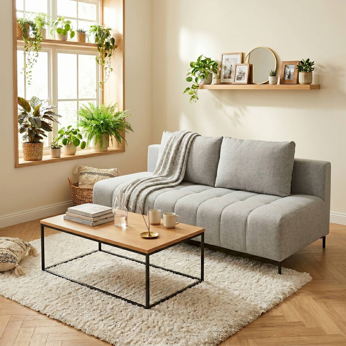 Schlafsofa hellgrau Webstoff B/H/T: ca. 195x88x95 cm