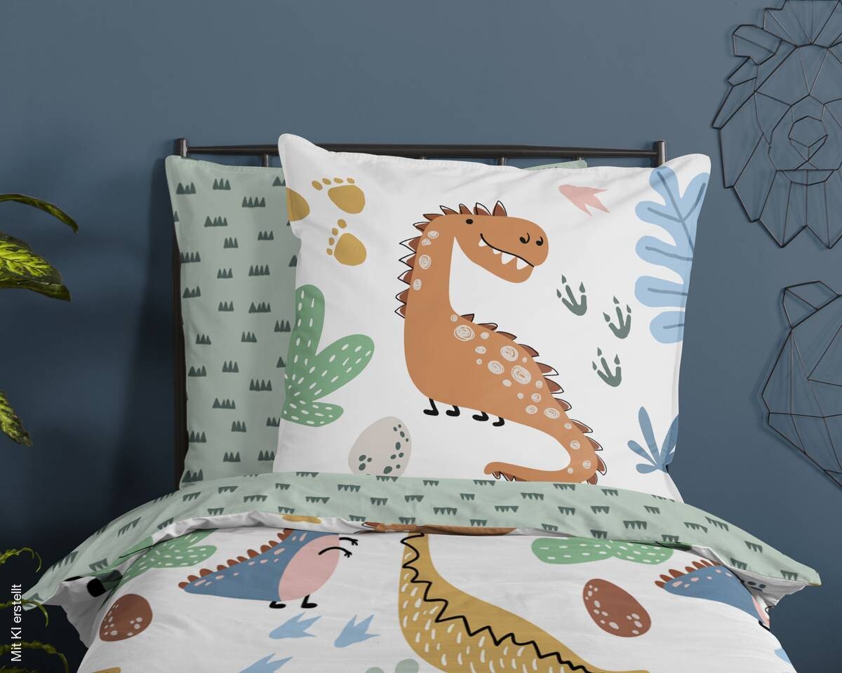 Baumwoll Bettwäsche Dino Renforce Multi Stoff B/L: ca. 135x200 cm