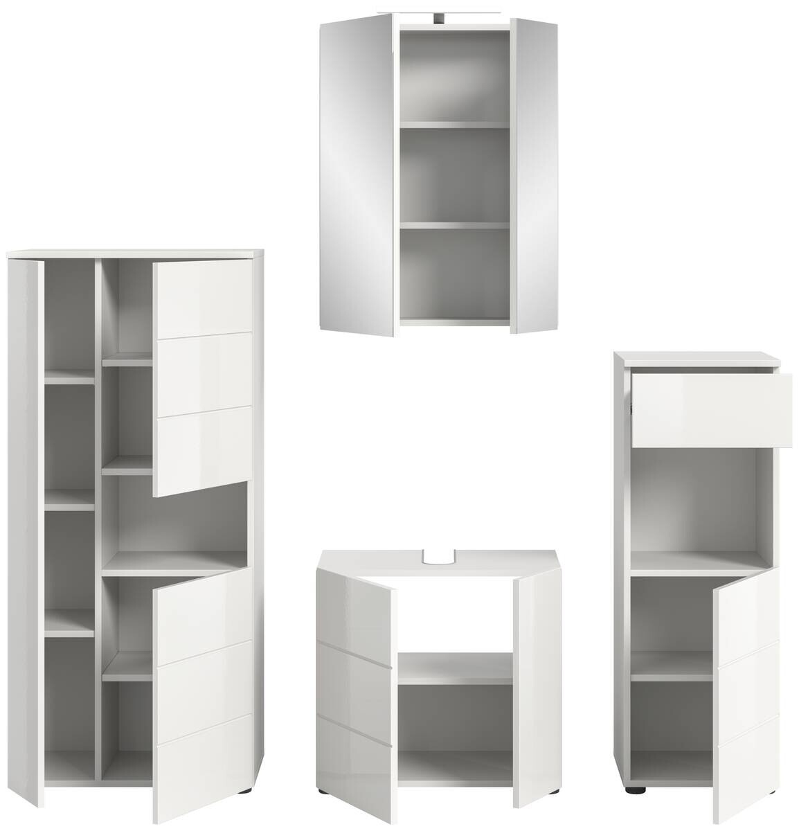 Badezimmer-Set VIRA weiß weiß Hochglanz B/H/T: ca. 188x190x34 cm