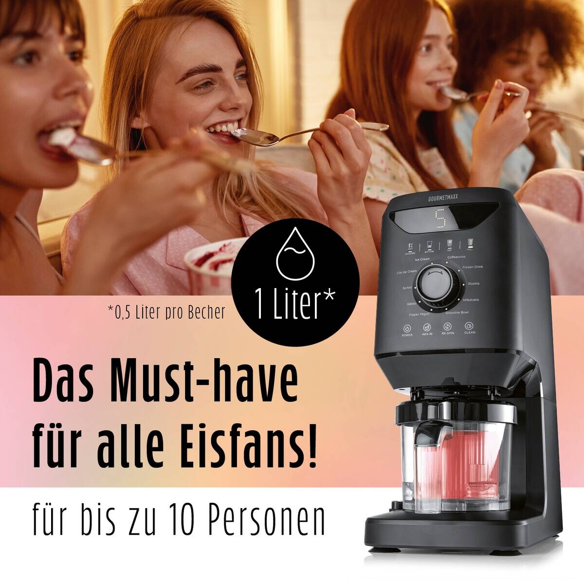 GOURMETmaxx Eismaschine 19370 schwarz Kunststoff B/H/L: ca. 21,5x45x48,5 cm
