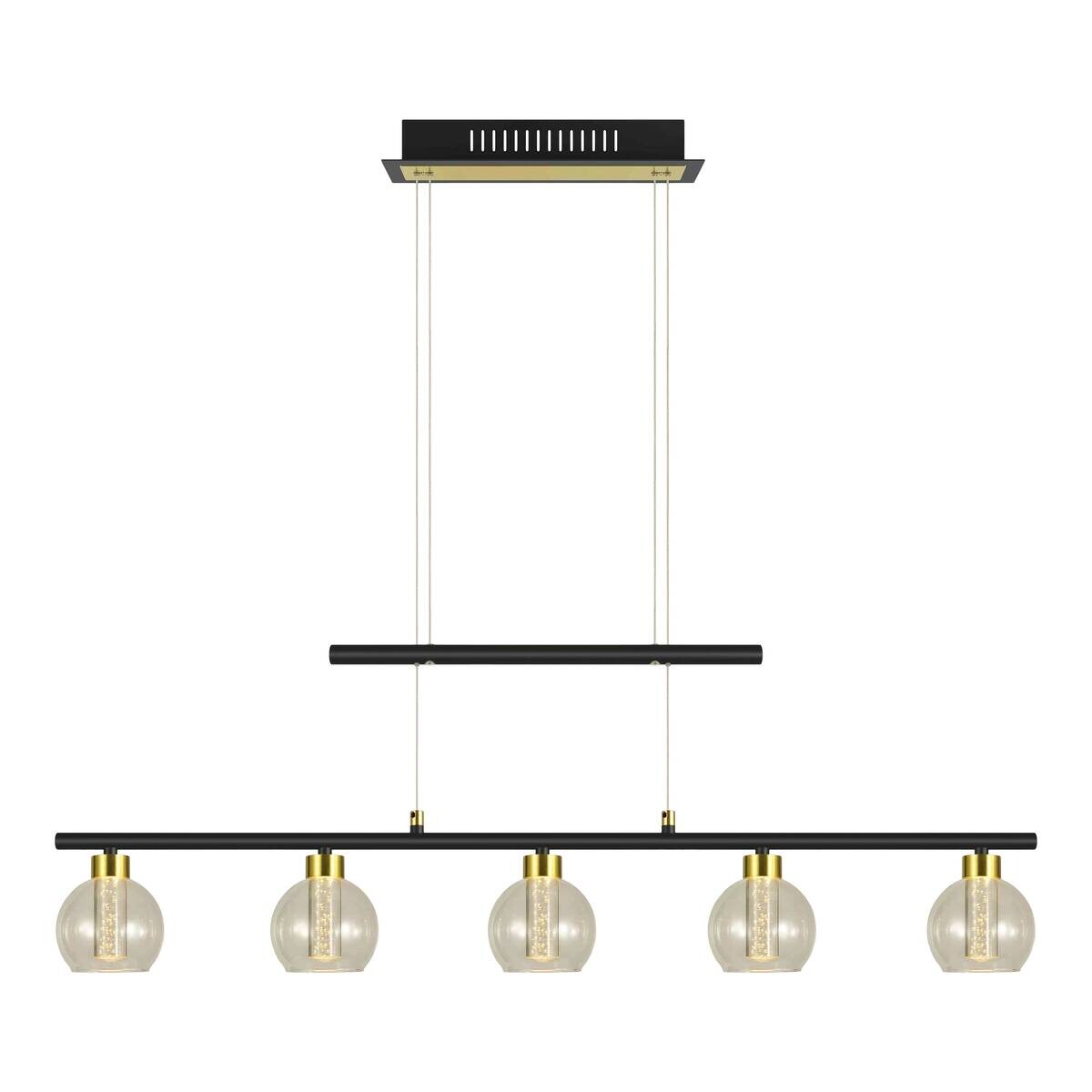 Näve Leuchten Pendelleuchte NV7093222 schwarz Glas Metall B/H/T: ca. 10x150x90 cm 5 Brennstellen