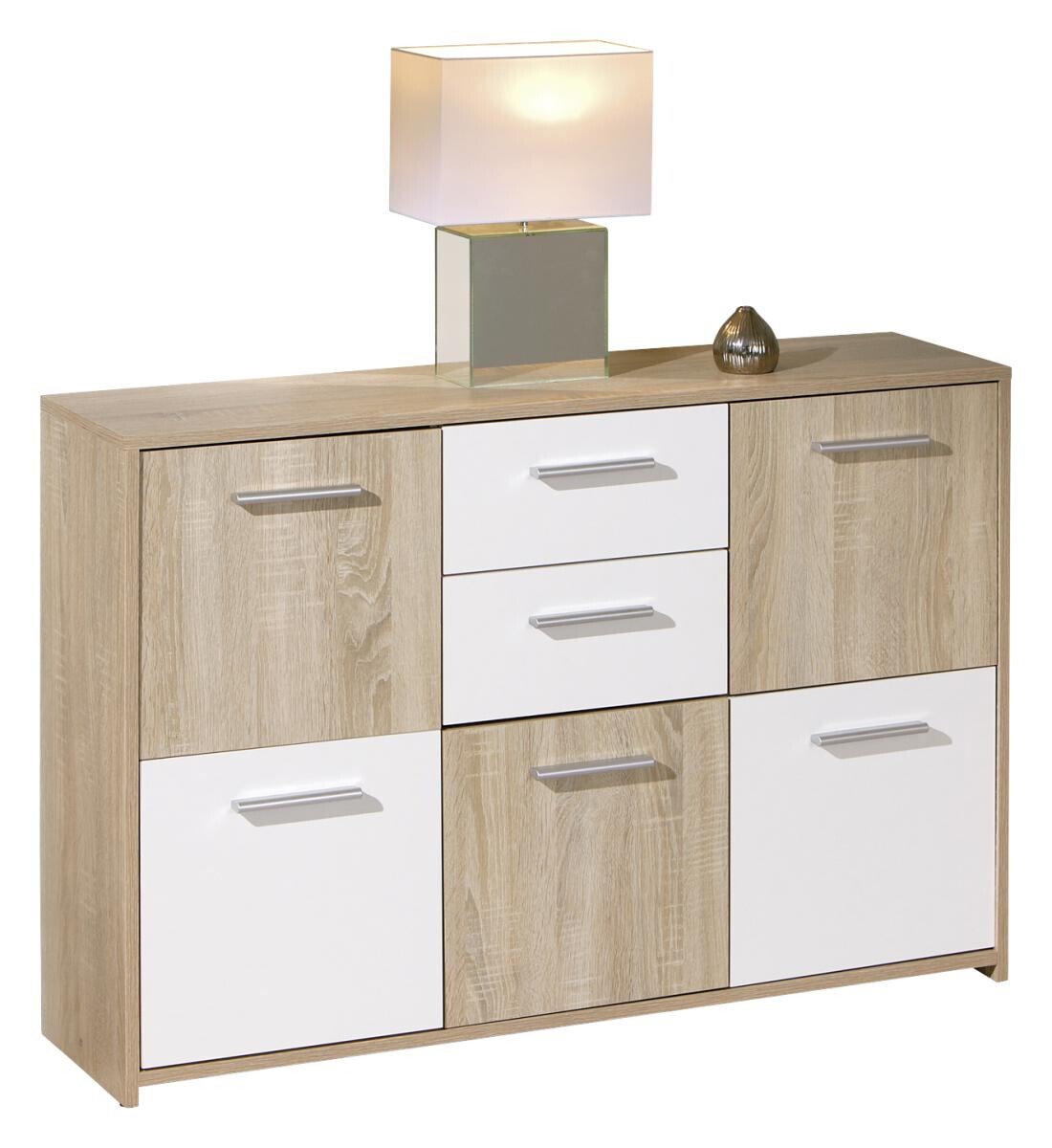 Kommode Elvezia Eiche Sonoma Nachbildung weiß B/H/T: ca. 115x77x30 cm