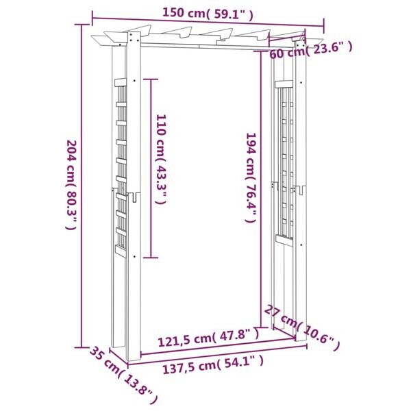 Gartenbogen braun B/H/T/L: ca. 60x204x60x150 cm