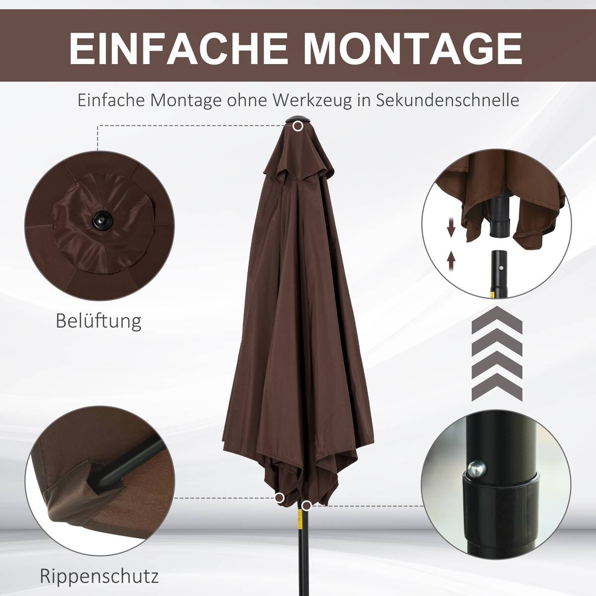 Outsunny Sonnenschirm braun Stahl H/D: ca. 235x270 cm