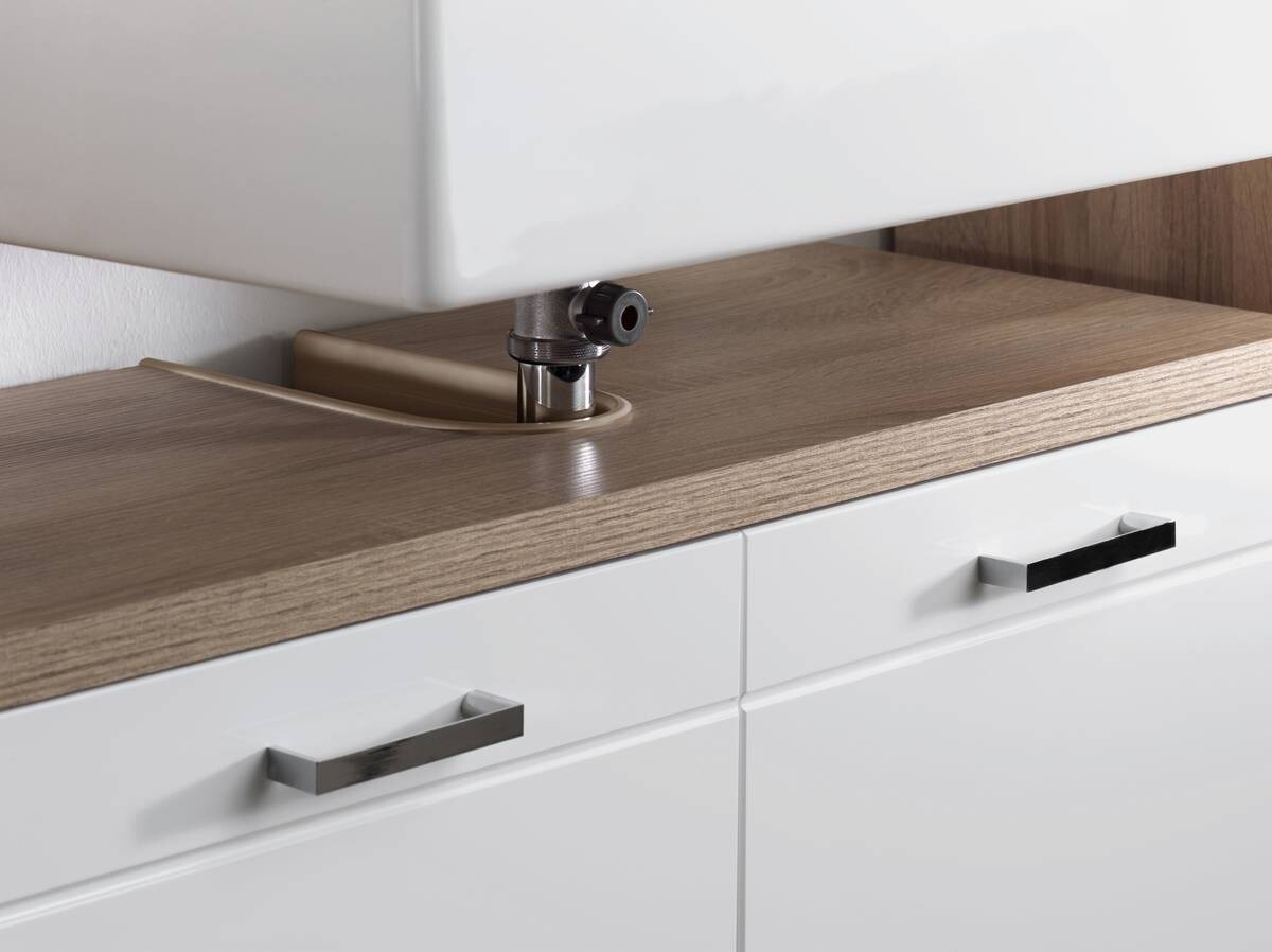 Waschbeckenunterschrank NEBRASKA Eiche Nachbildung weiß Hochglanz silber verchromt B/H/T: ca. 80x59x31,5 cm