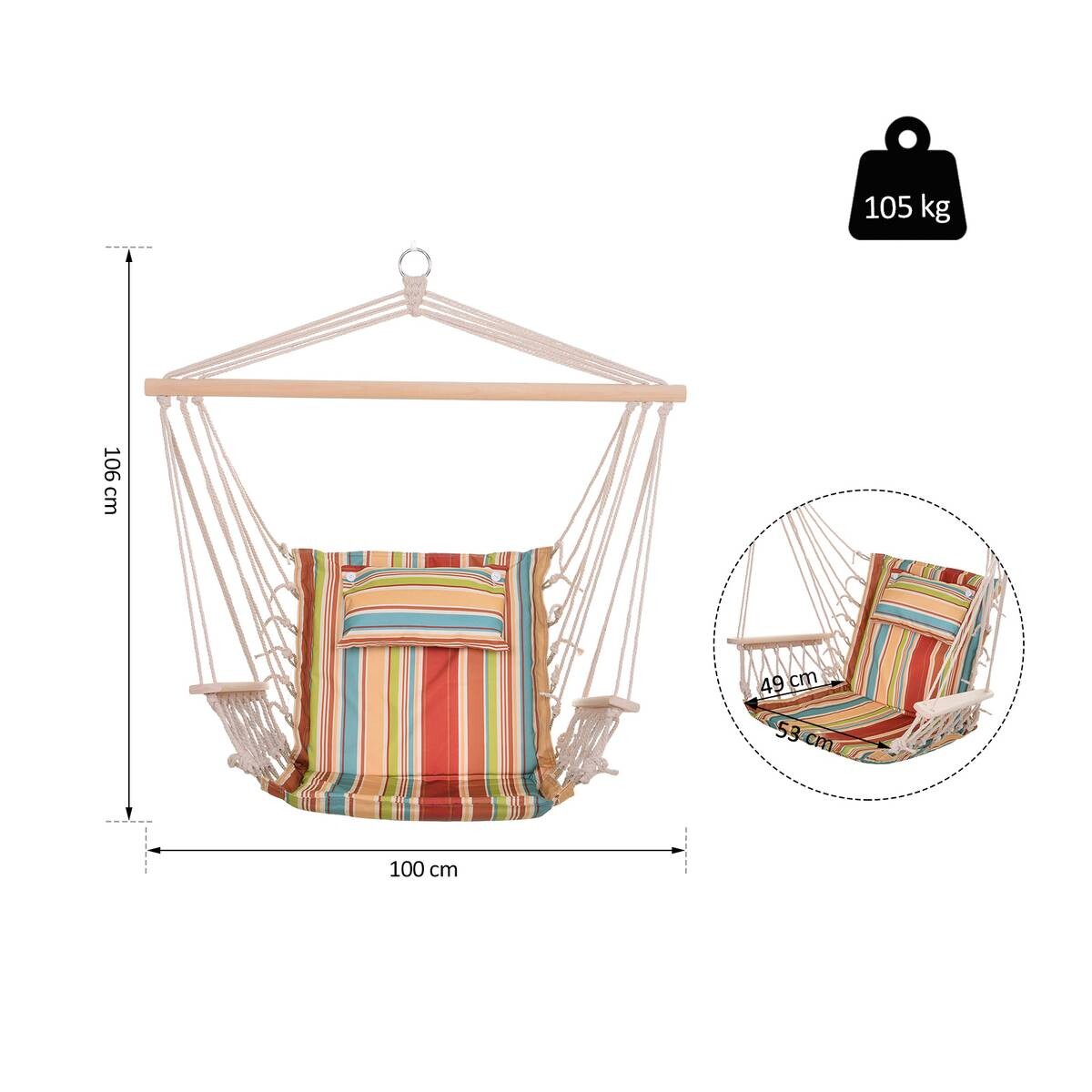 Outsunny Hängesessel bunt Polyester-Mischgewebe H/L: ca. 106x100 cm
