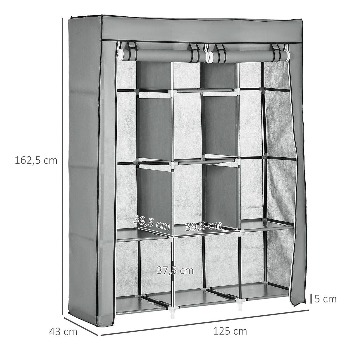 HOMCOM Kleiderschrank hellgrau Edelstahl B/H/L: ca. 43x125x162,5 cm