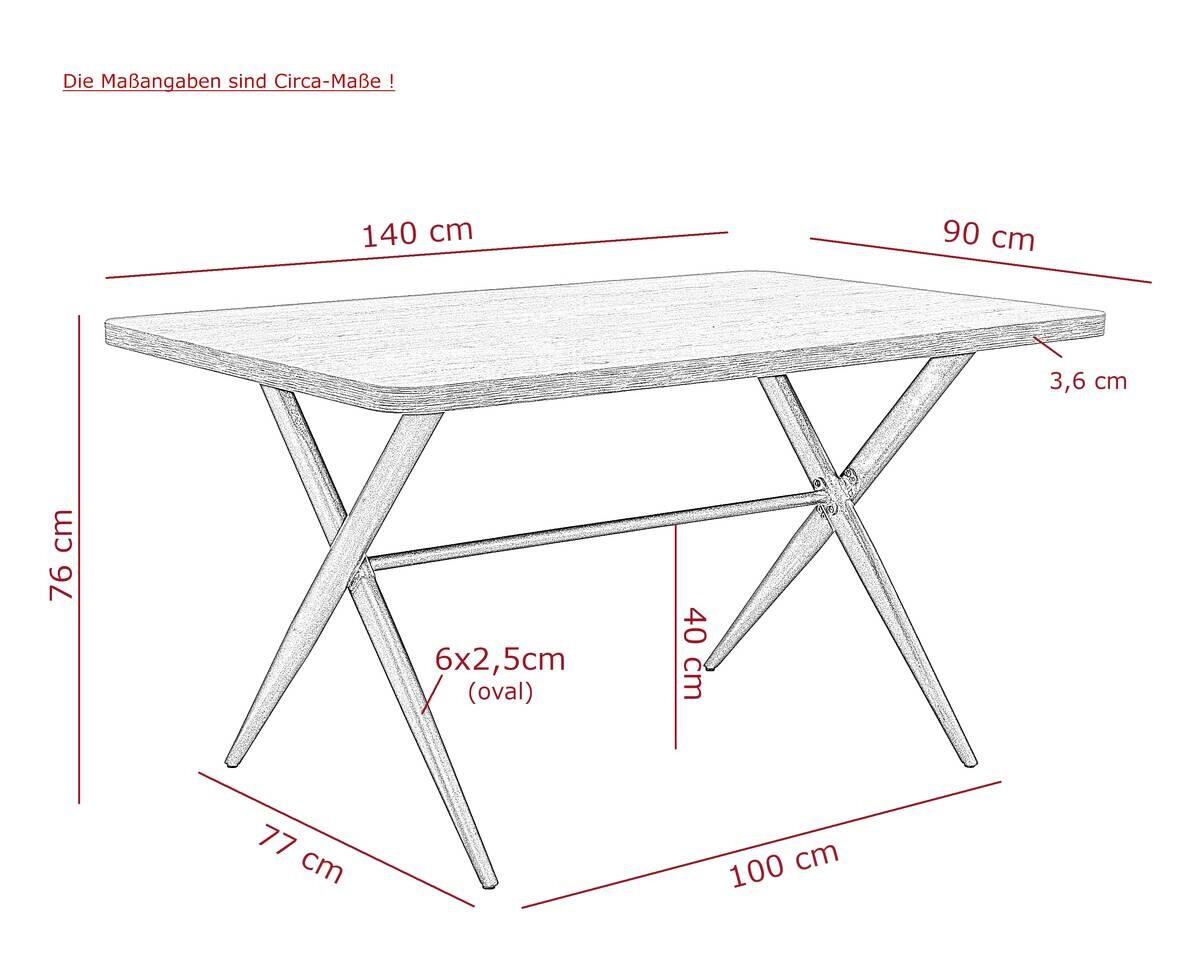 Esstisch Menorca Artisan Oak Nachbildung B/H/T: ca. 140x76x90 cm
