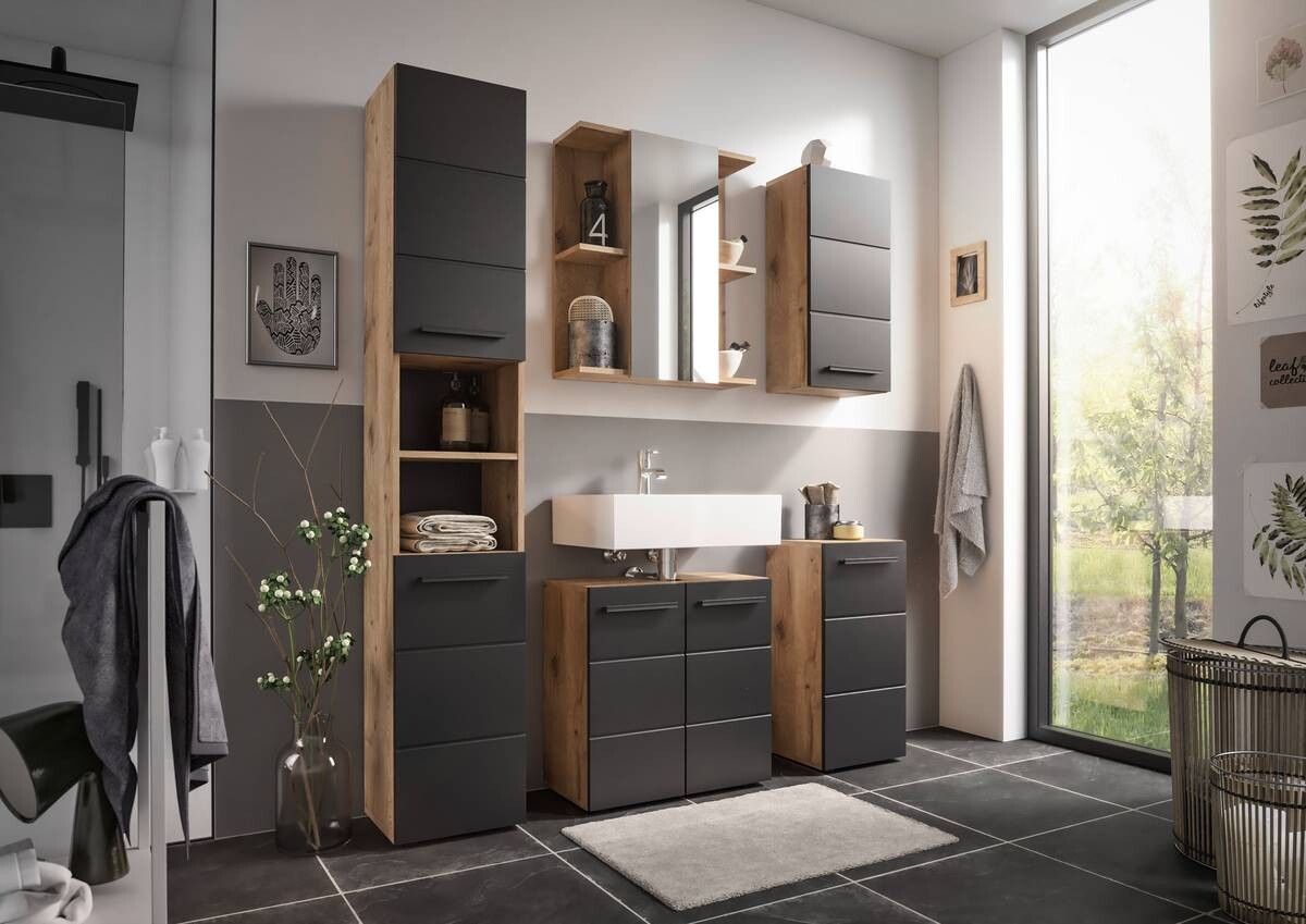 Hängeschrank Vista Oak Eiche Viking Nachbildung schwarz matt B/H/T: ca. 34x70x23 cm