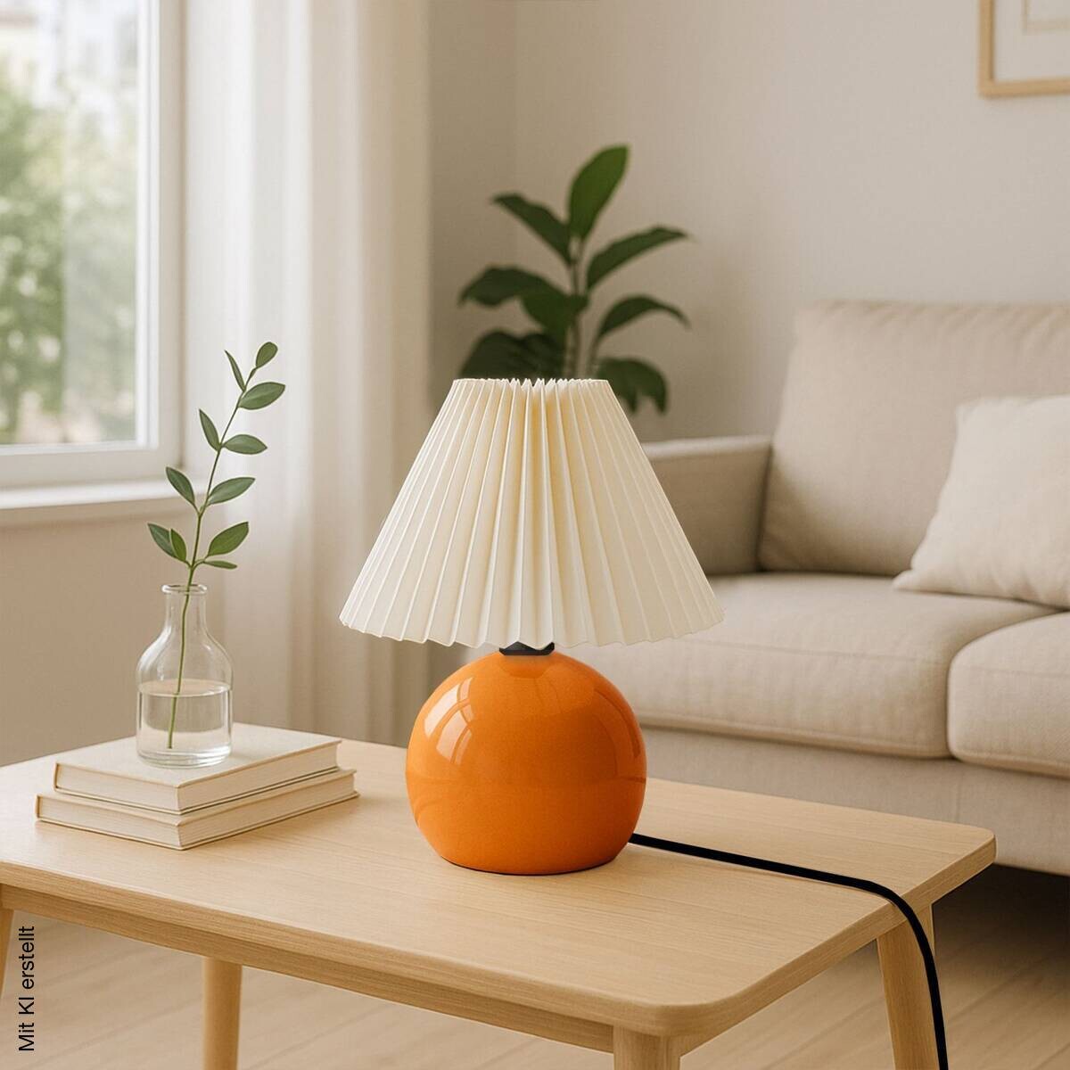 Opviq Tischleuchte creme orange B/H/T: ca. 22x30x22 cm E27 1 Brennstellen