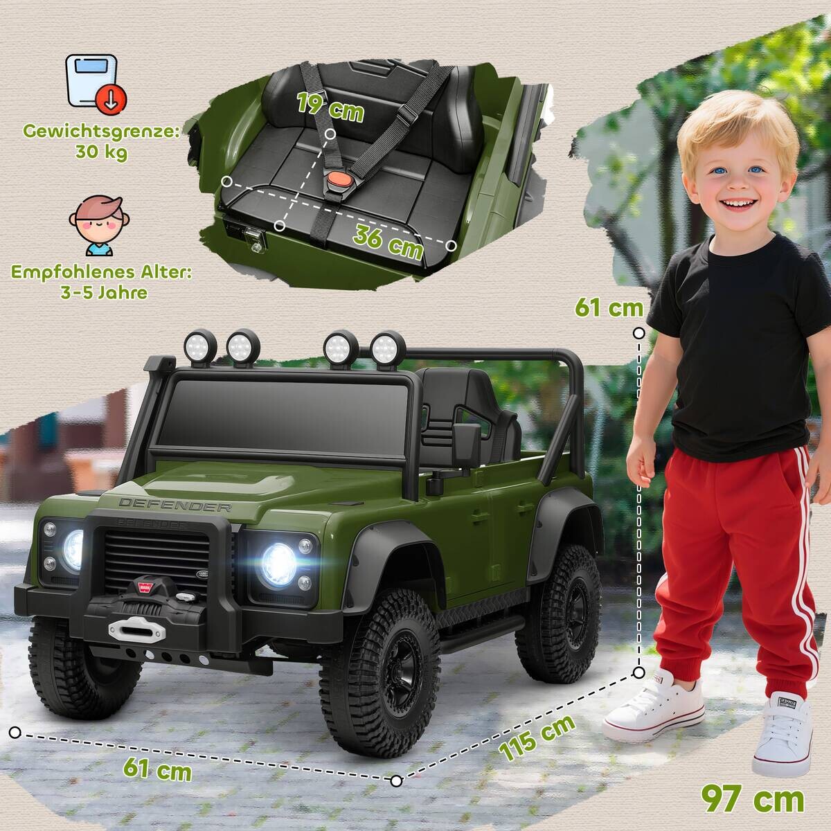 AIYAPLAY Kinder Elektroauto grün B/H/L: ca. 61x61x115 cm