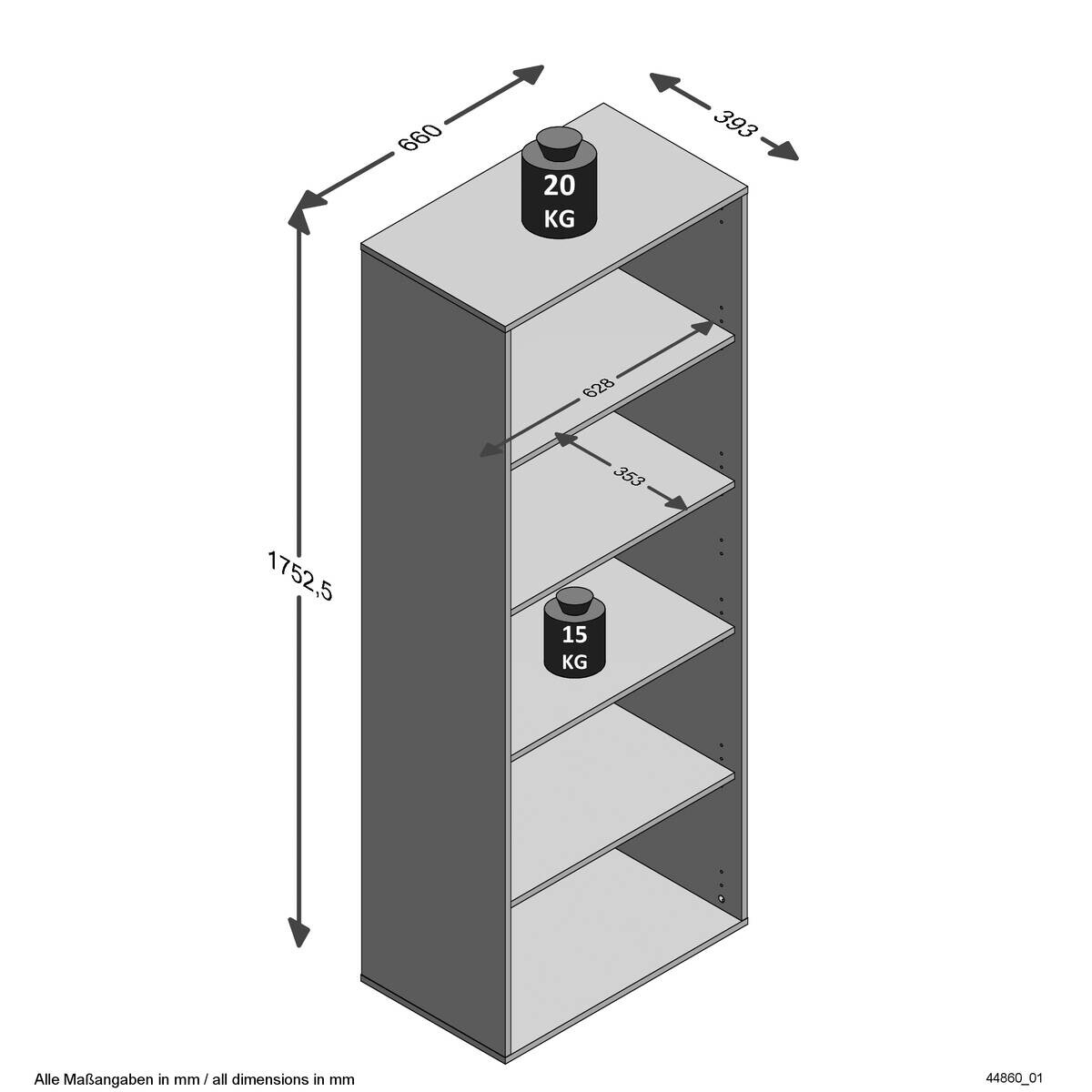 Regal weiß B/H/T: ca. 66x175x39 cm