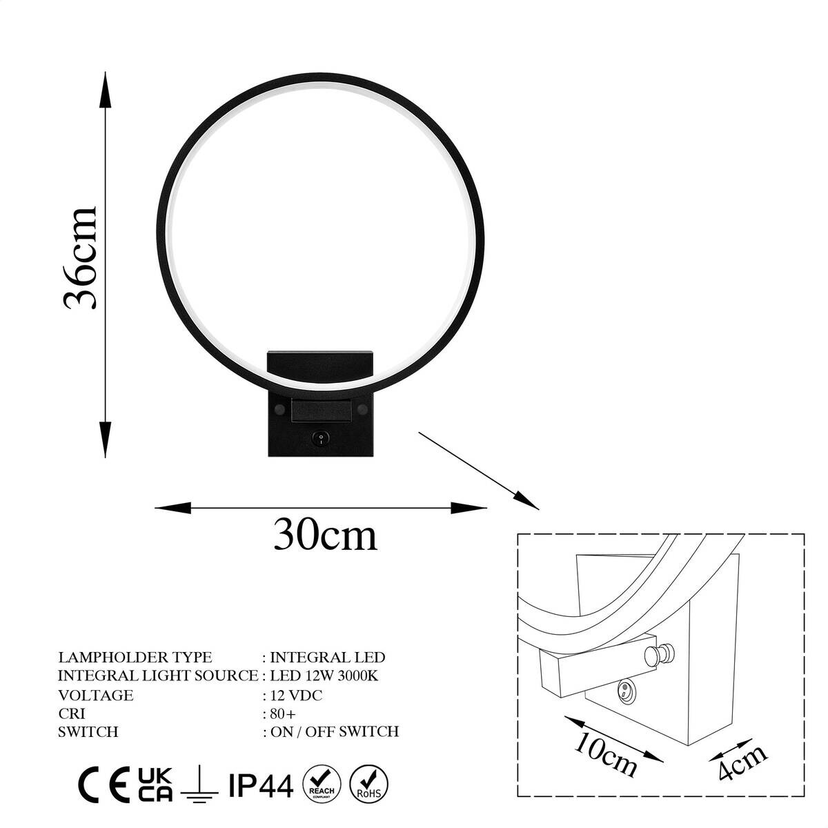 Opviq LED-Wandleuchte schwarz B/H/T: ca. 30x36x9 cm