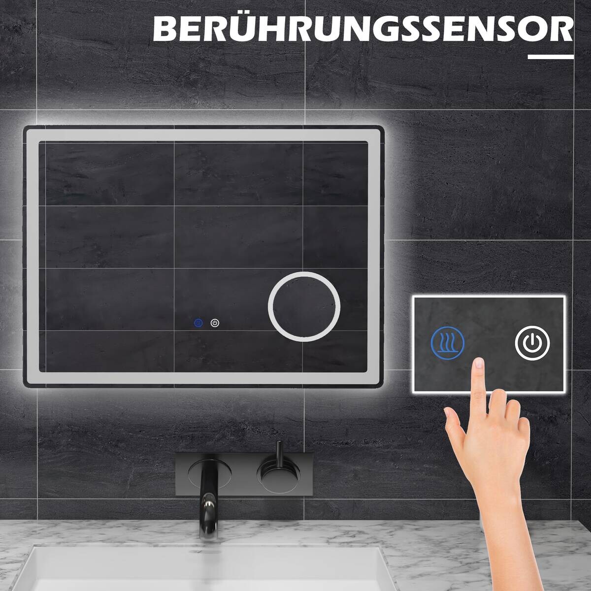kleankin LED-Bad-Spiegel weiß B/H/L: ca. 3,8x60x80 cm