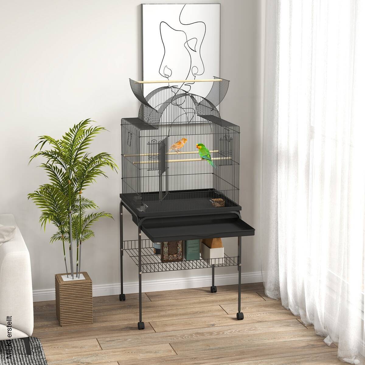 PawHut Vogelkäfig schwarz Stahl B/H/L: ca. 53x144x63 cm