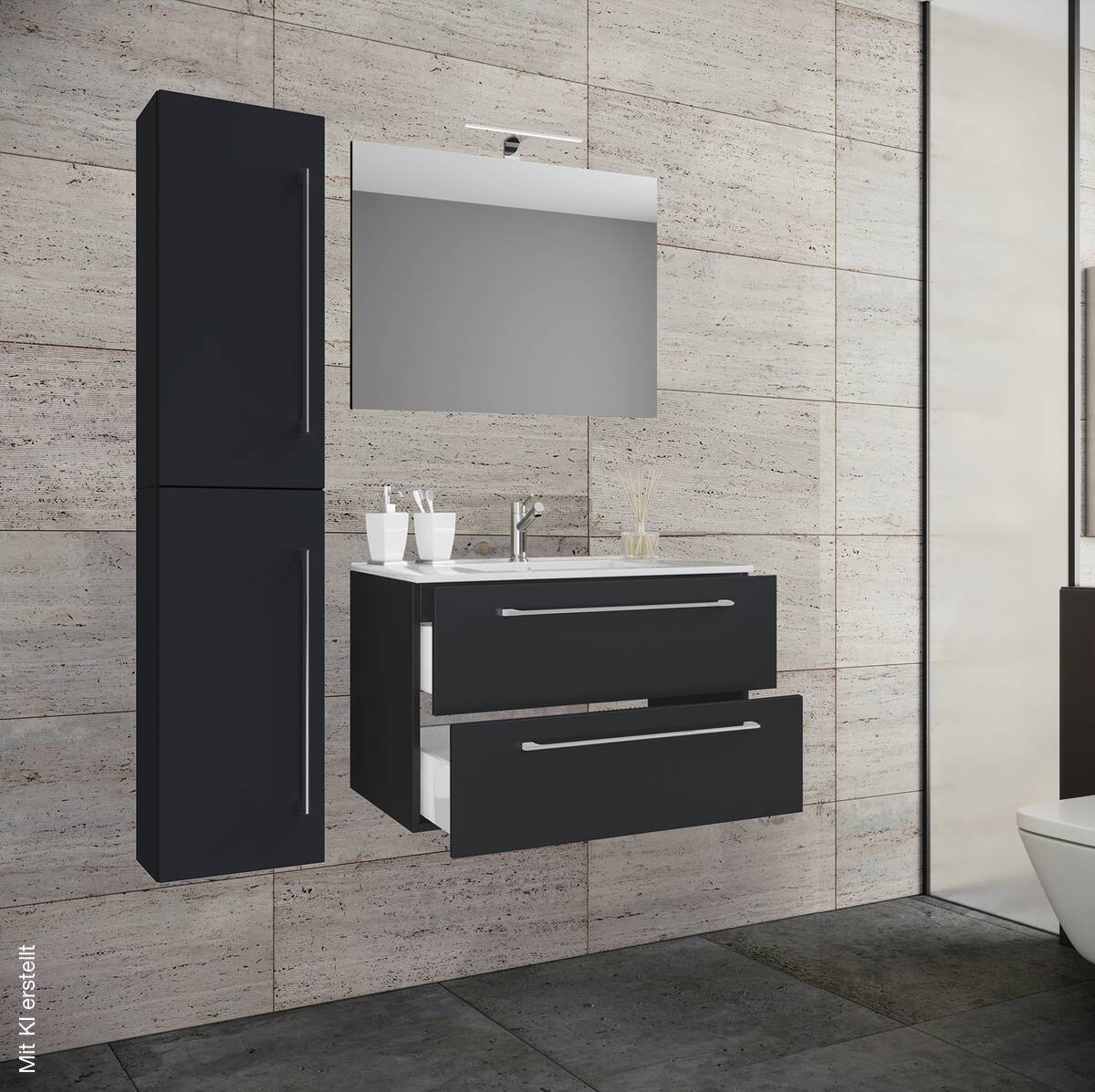 Waschplatz 4tlg-Badinos schwarz B/H/T: ca. 61x52x46 cm