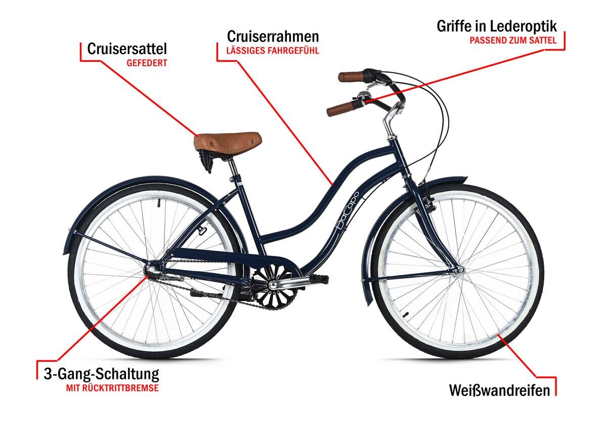 DaCapo City-Bike California 26 Zoll Rahmenhöhe 46 cm 3 Gänge blau blau ca. 26 Zoll