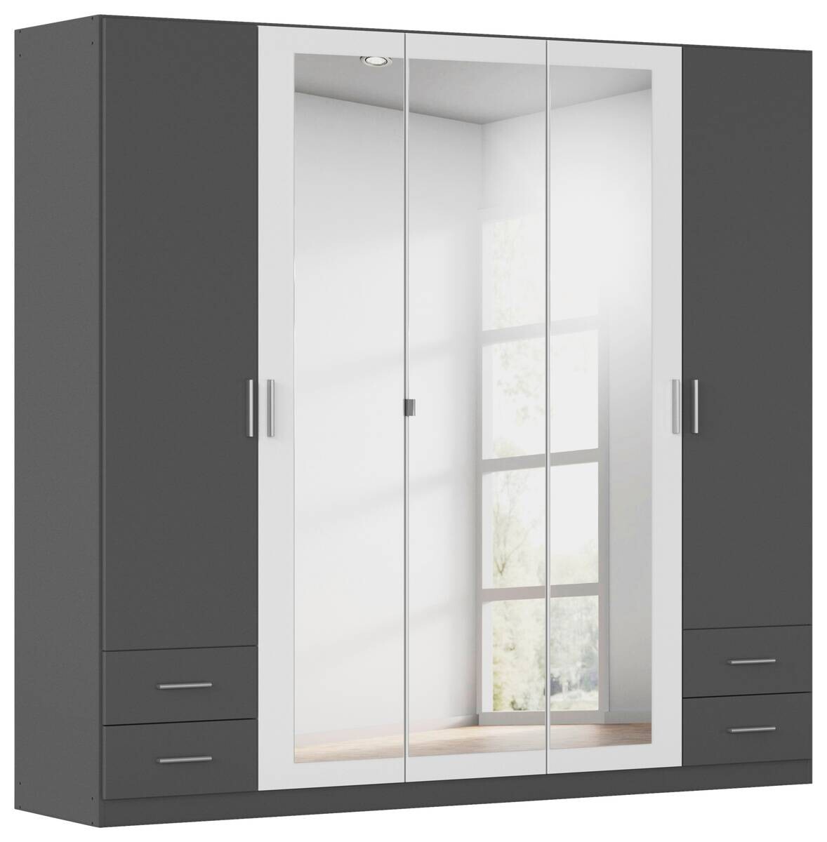 Kleiderschrank München grau Alpinweiß B/H/T: ca. 226x210x54 cm