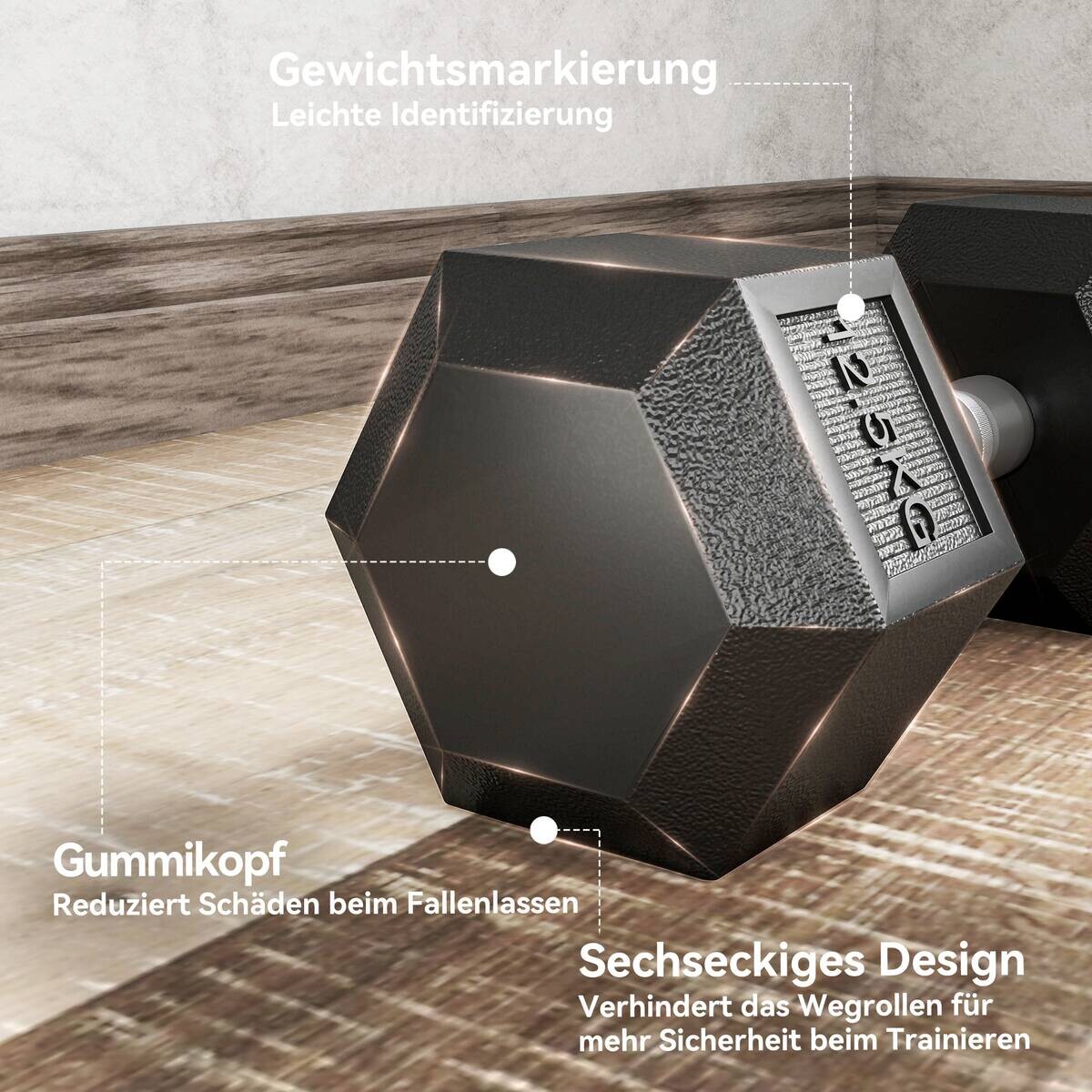 HOMCOM Gummi-Hantel schwarz Gummi B/H/L: ca. 14,8x32,6x14,8 cm