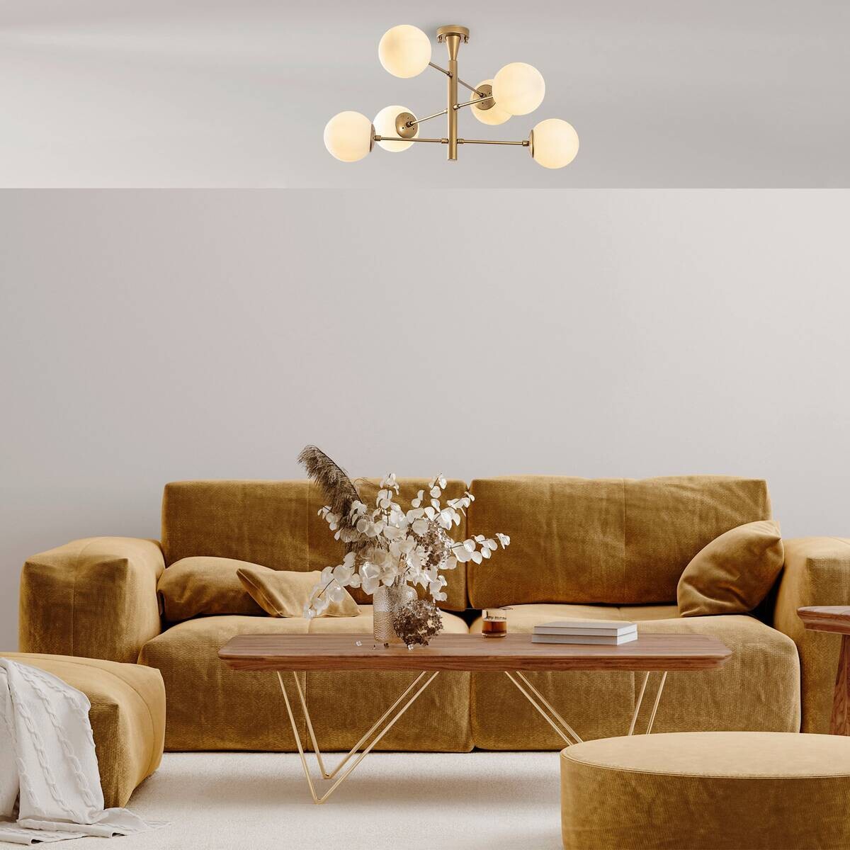 Opviq Pendelleuchte gold Glas Metall B/H/T/L/D: ca. 75x40x75x75x75 cm E14 6 Brennstellen