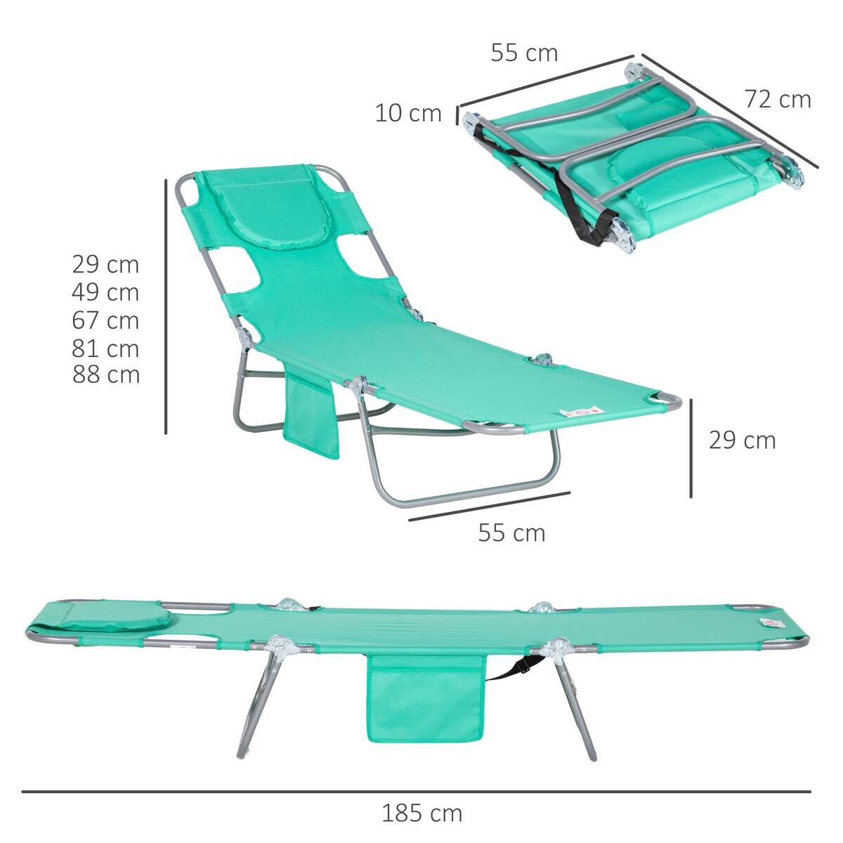 Outsunny Sonnenliege grün Polyester B/H/L: ca. 55x29x185 cm