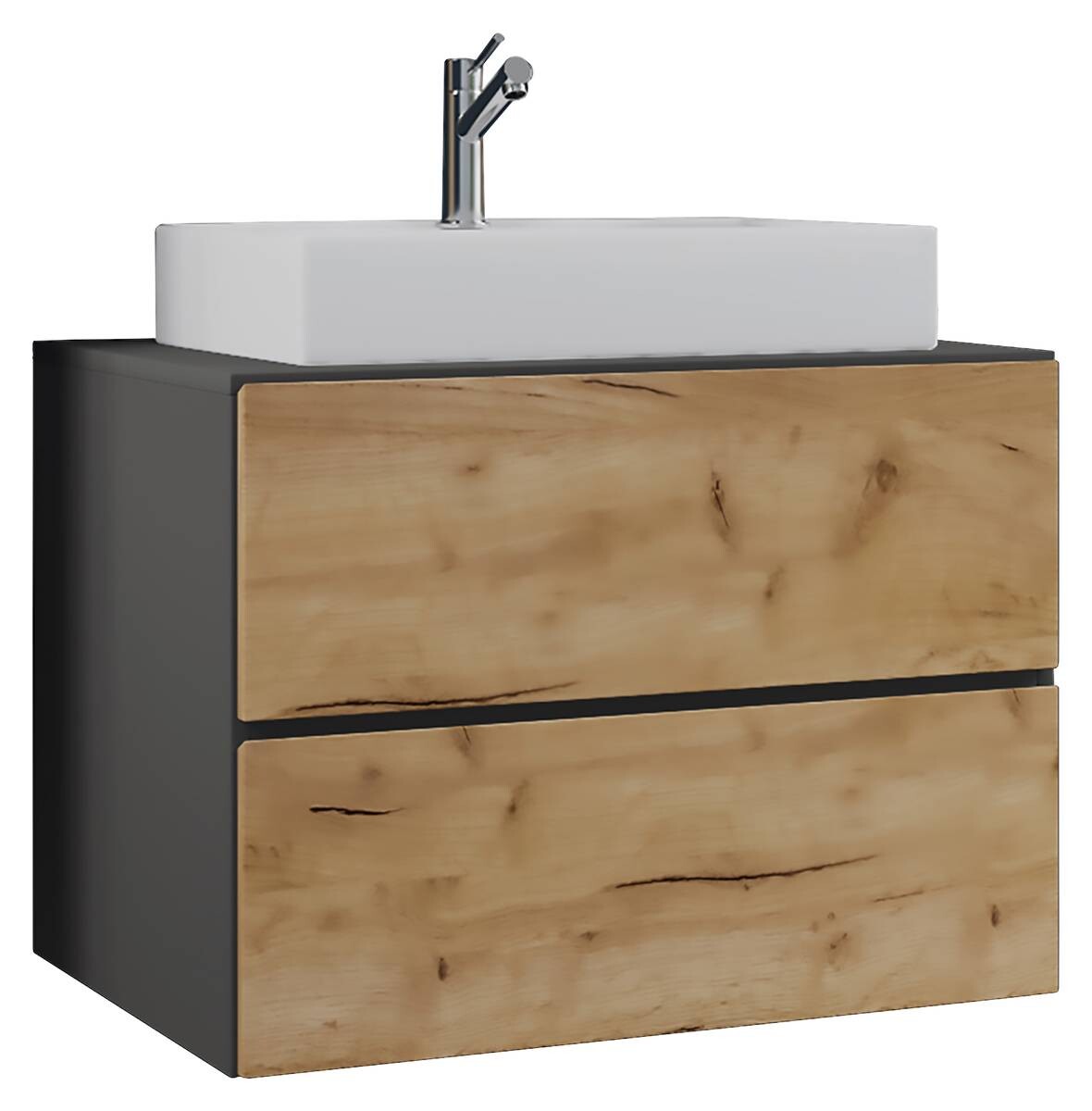 Badblock 2tlg-Lendas weiß Eiche Honig Nachbildung anthrazit B/H/T: ca. 80x52x52 cm