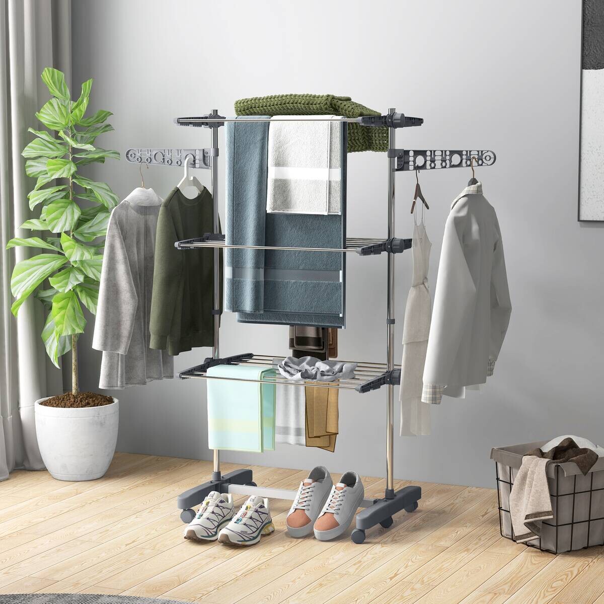 HOMCOM Wäscheständer grau Edelstahl B/H/L: ca. 55x142x152 cm