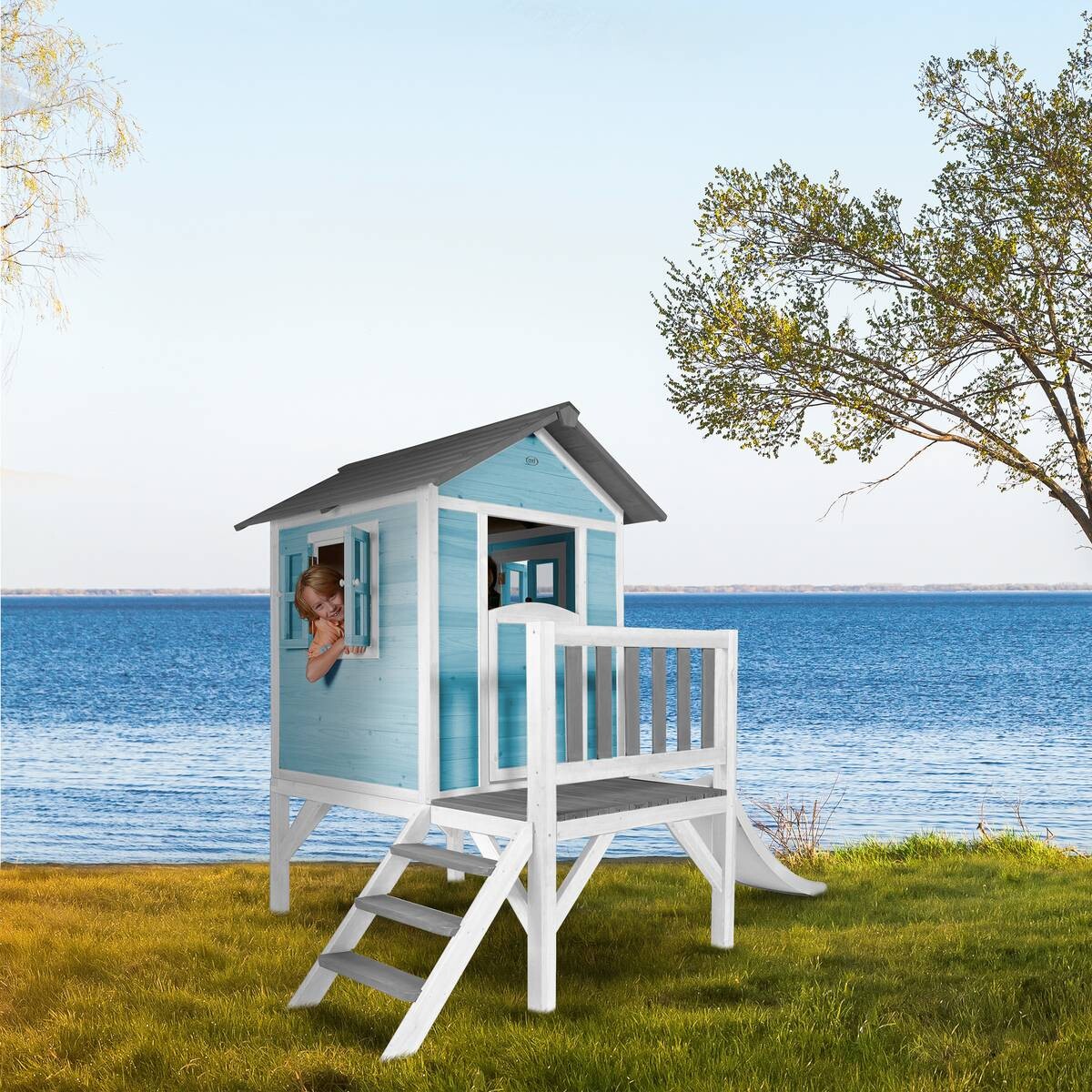 AXI Spielhaus Lodge XL blau B/H/L: ca. 240x189x167 cm