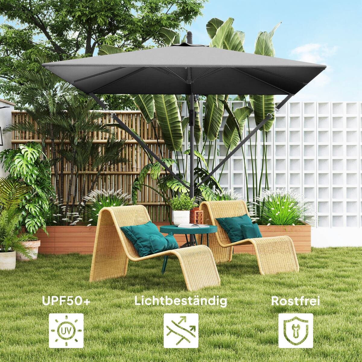 Outsunny Ampelschirm grau Polyester B/H/L: ca. 250x235x295 cm