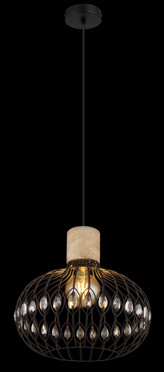 GLOBO Hängeleuchte mattschwarz grau Rauch Glas Metall H/D: ca. 150x38 cm E27 1 Brennstellen