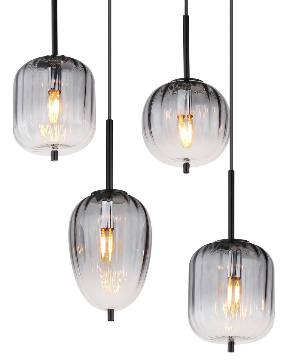 GLOBO Pendelleuchte mattschwarz Glas Metall B/H/T: ca. 32,5x120x102,5 cm 8.0 Brennstellen