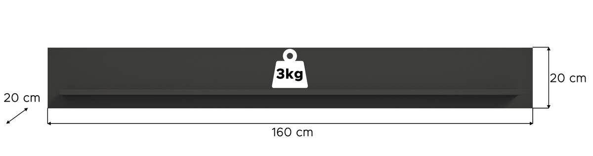 Wandboard LINEA grau matt B/H/T: ca. 160x20x20 cm