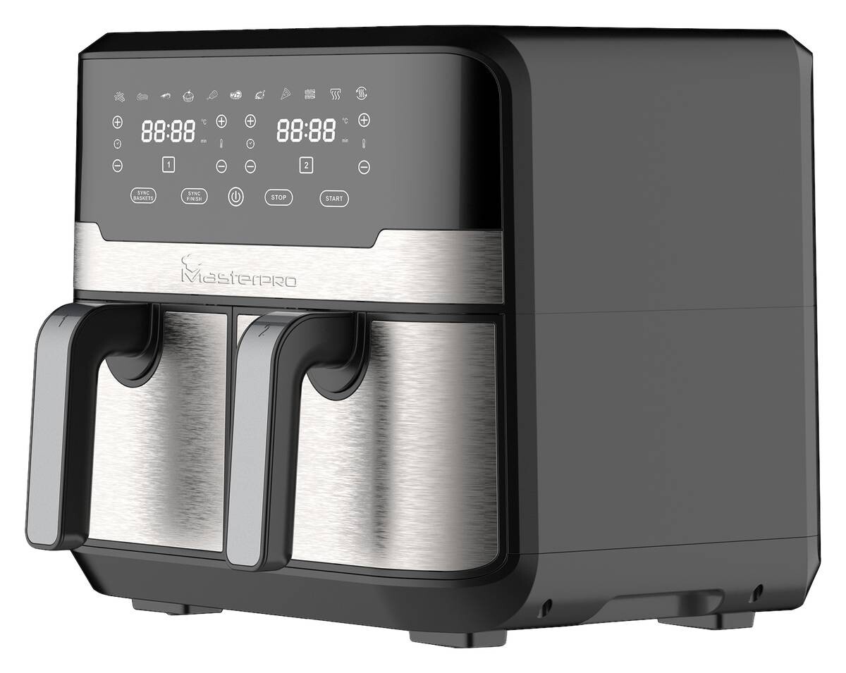 MASTERPRO Heißluftfritteuse Doppelbehälter BGMP-9178-BK silber Metall B/H/T: ca. 45x35,5x38 cm ca. 9 l