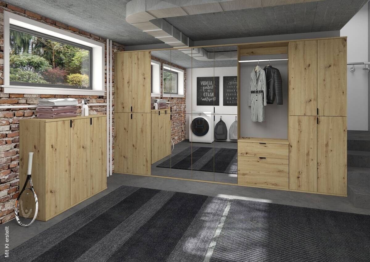 Garderobe PROJEKT Eiche Artisan Nachbildung Spiegel B/H/T: ca. 183x193x34 cm
