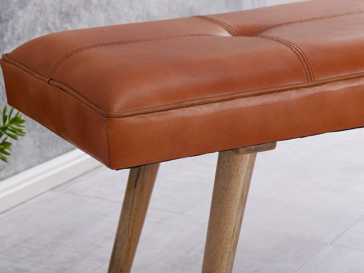 Wohnling Sitzbank braun natur Leder Echtholz B/H/T: ca. 117x51x38 cm