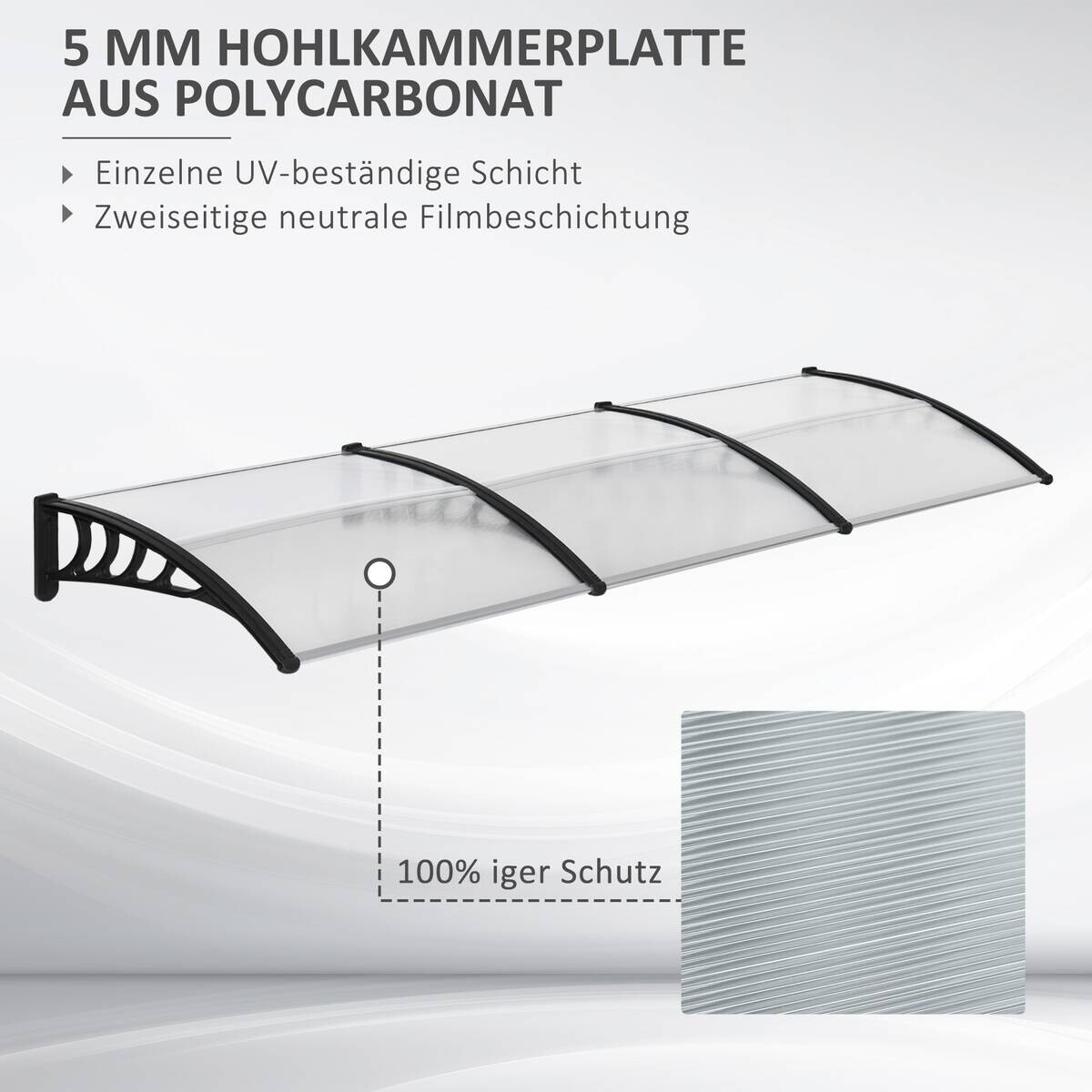 Outsunny Pultvordach transparent schwarz B/H/L: ca. 96x27x303 cm