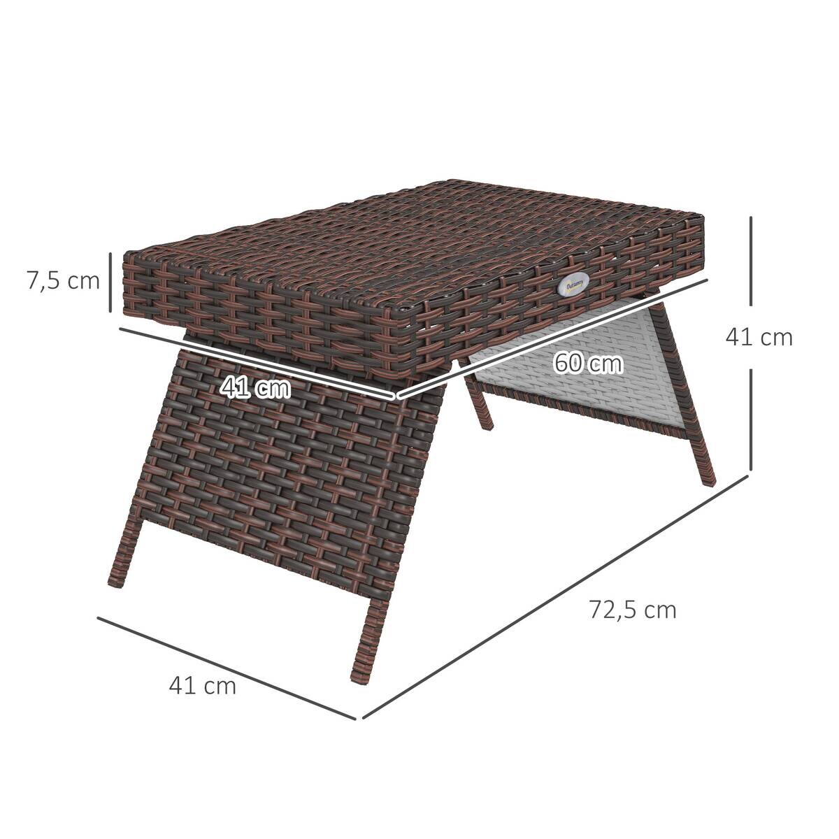 Outsunny Beistelltisch braun Polyrattan B/H/L: ca. 41x60x41 cm