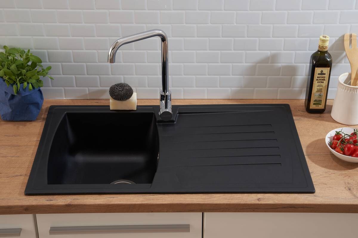 Respekta Einbauspüle Boston 86 x 50 S schwarz Mineralite B/H/T: ca. 86x20x50 cm