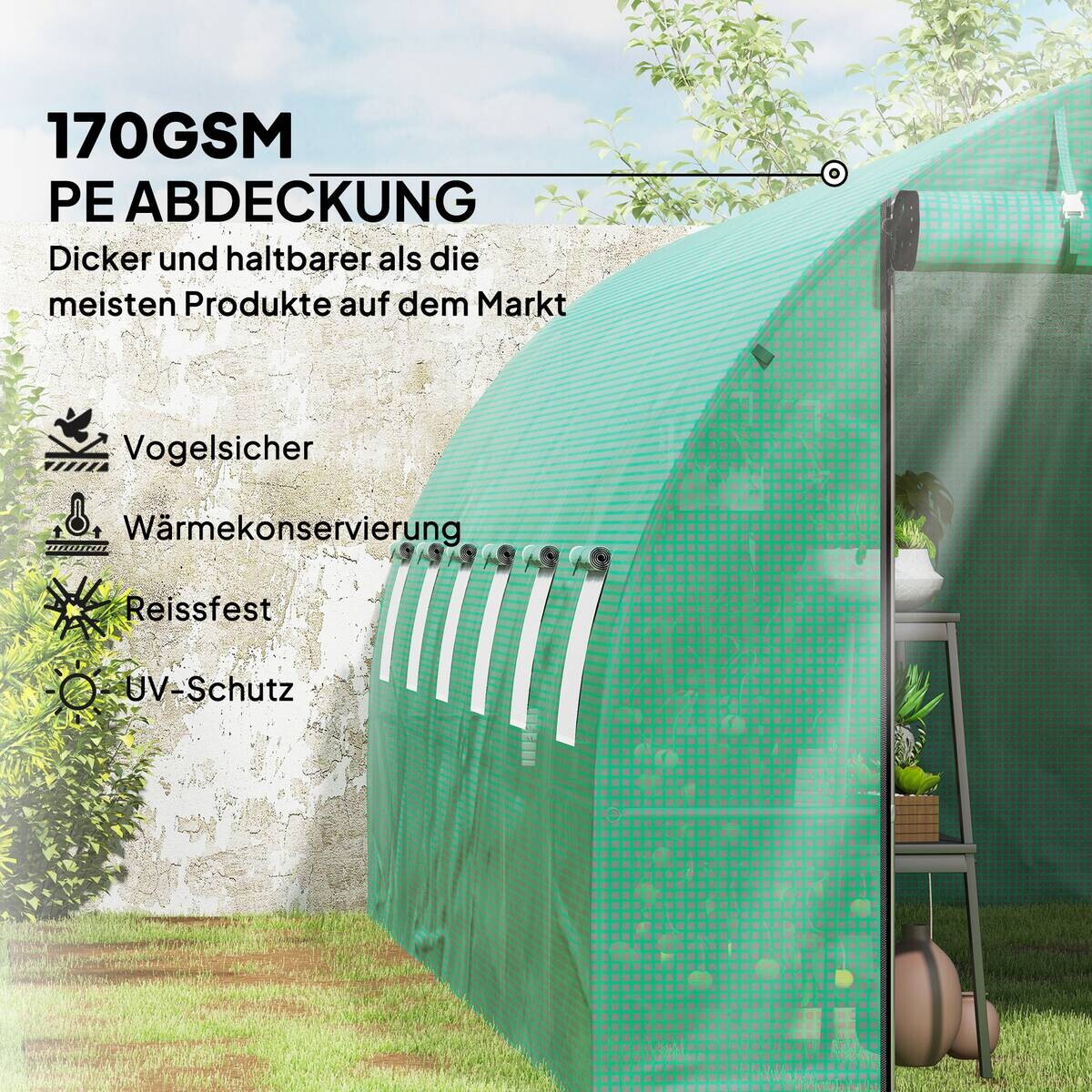 Outsunny Folientunnel B/H/L: ca. 300x197x600 cm grün